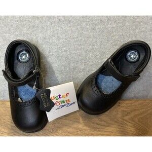 Buster Browns Sz 9 Girls New Mary Jane’s Black Leather Dress Shoe Hook & Loop